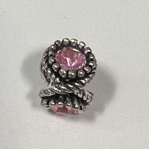 Silver Charm Bead Spacer pink stone rhinestone 4 Pandora bracelet